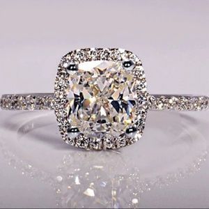 Women's 1 CT Round Diamond Halo Silver Tone Bridal Wedding Engagement Ring